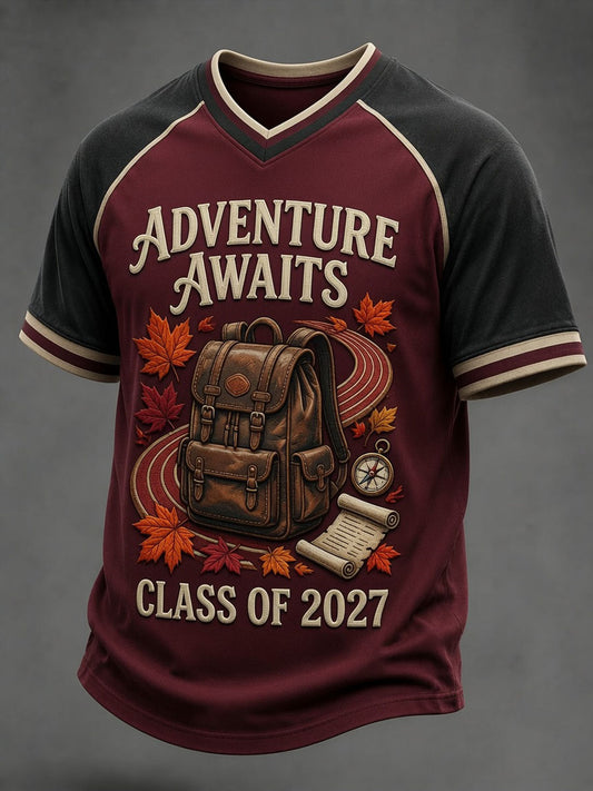 Men’s Back to School Season Printed Casual Short-Sleeve T-Shirt