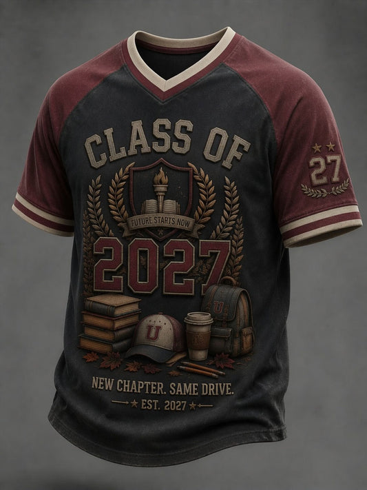 Men’s Back to School Season Printed Casual Short-Sleeve T-Shirt