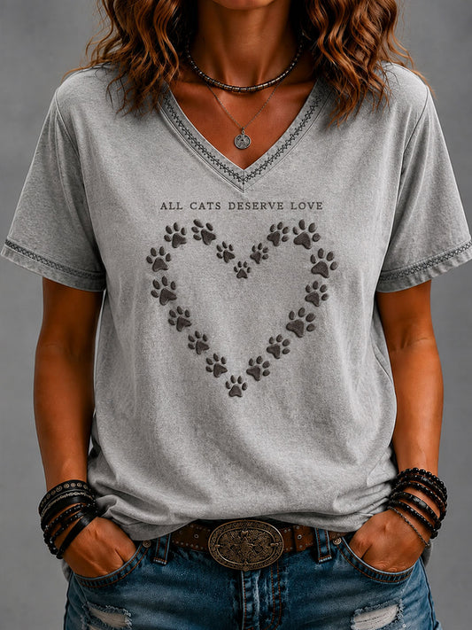Women’s Cat Art Print Casual Short-Sleeve T-Shirt