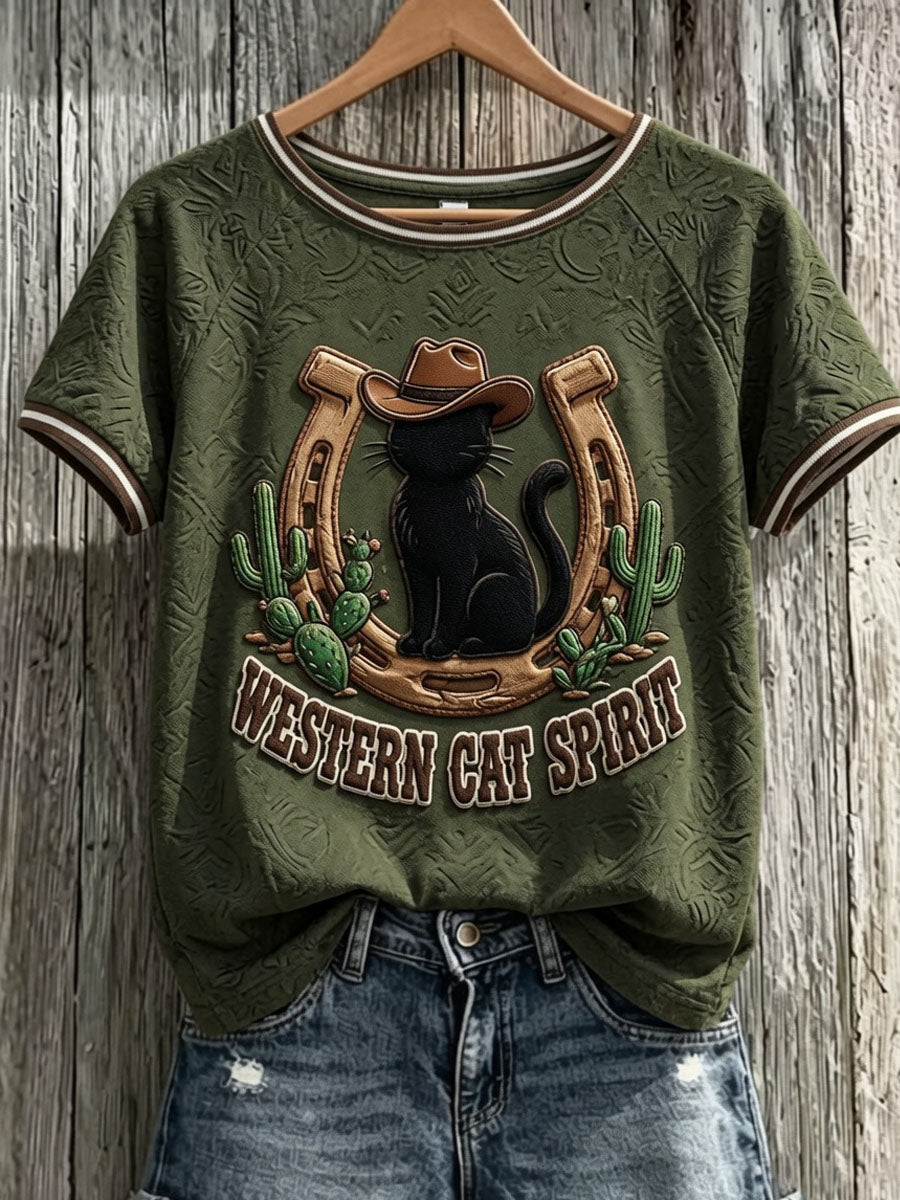 Women’s Cat Art Print Casual Short-Sleeve T-Shirt