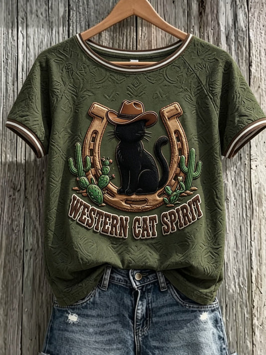 Women’s Cat Art Print Casual Short-Sleeve T-Shirt