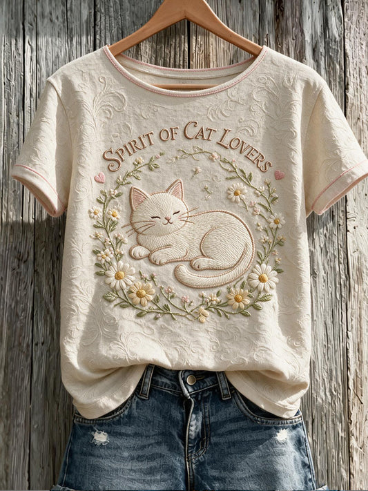 Women’s Cat Art Print Casual Short-Sleeve T-Shirt