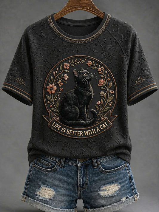Women’s Cat Art Print Casual Short-Sleeve T-Shirt